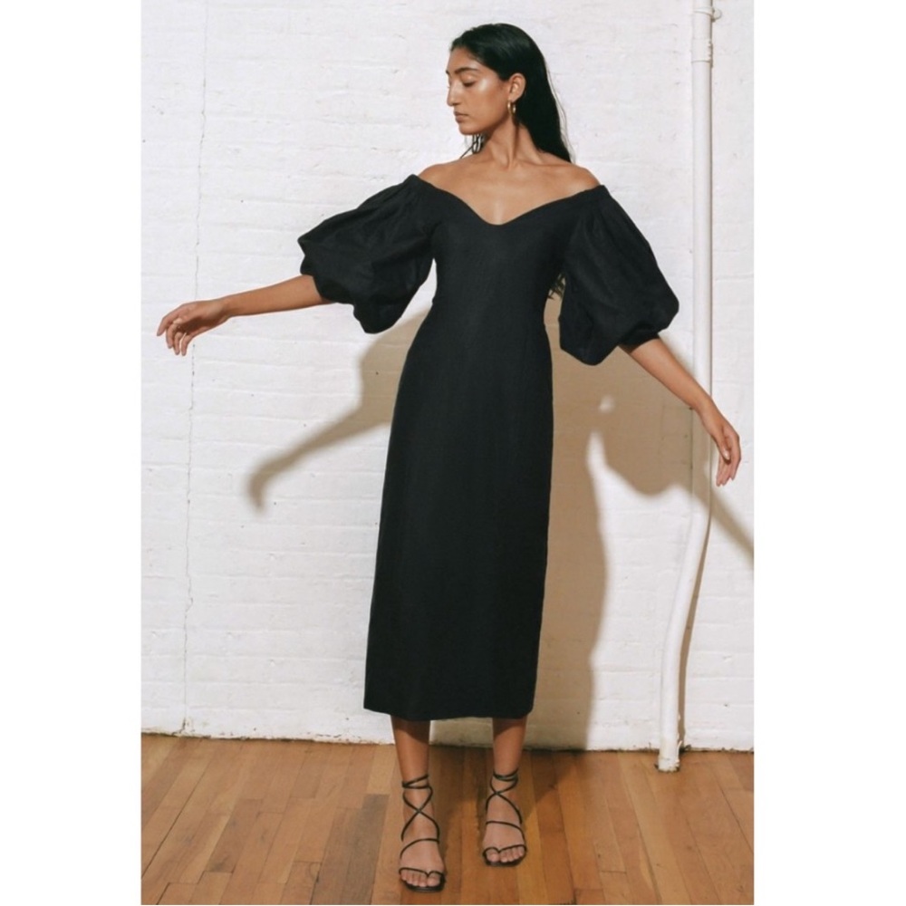 Mara Hoffman Midi Linen-Blend Namari Puff-Sleeve Dress